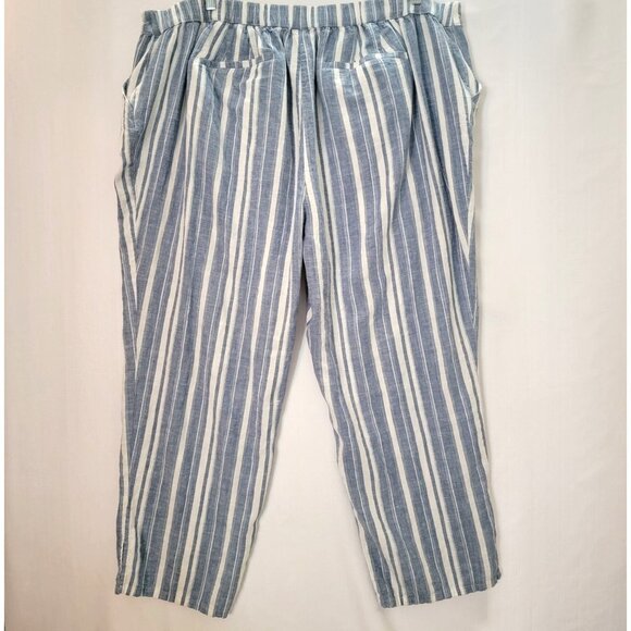 Catherines Womens Casual Pants Elastic Waist Plus Size 3X Blue White Linen Blend - Picture 2 of 12